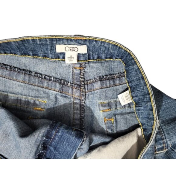 CATO Upcycled Flower Patch Long Jean Maxi Skirt With Back Split Women's Size 14 - Picture 7 of 7